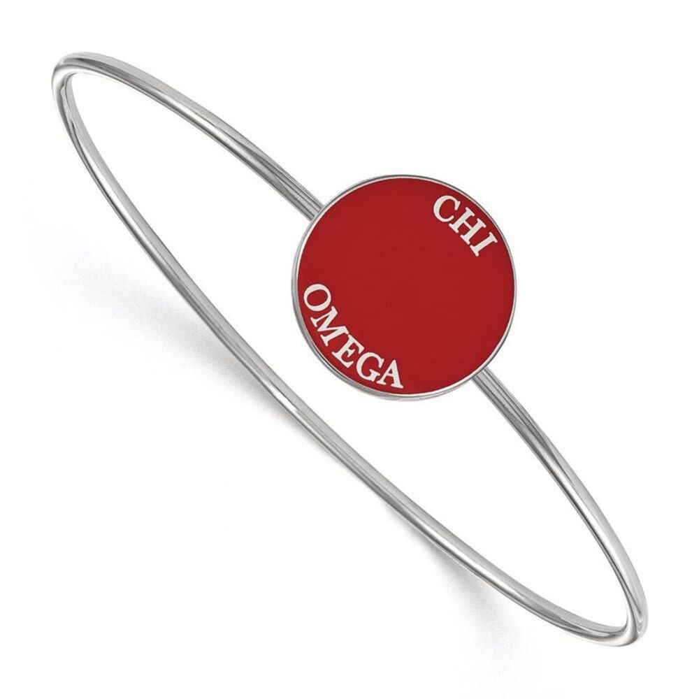 Sterling Silver Chi Omega Red Enamel Bangle - 7 in.